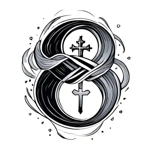 Creative Semicolon For Side Of Hand With Infinity Symbol And Cross