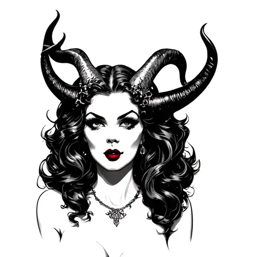 Pinup Girl With Horns Horror Full Body