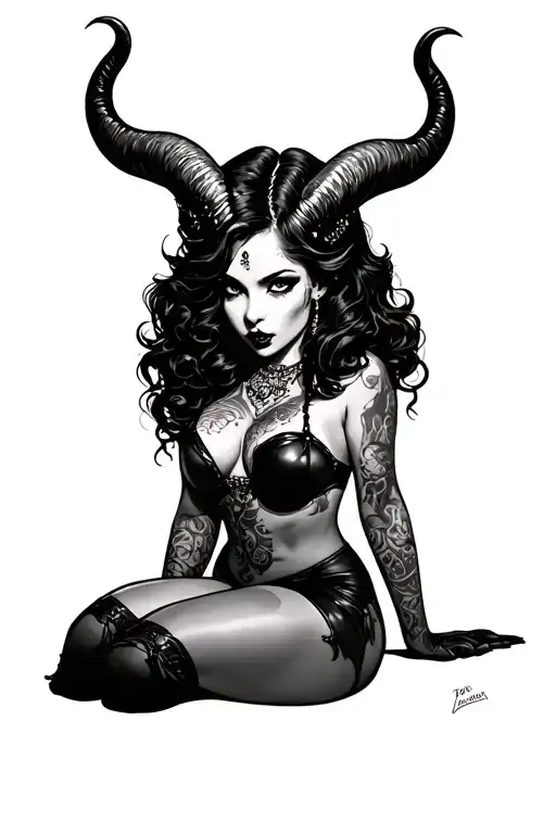 Pinup Girl With Horns Horror Full Body