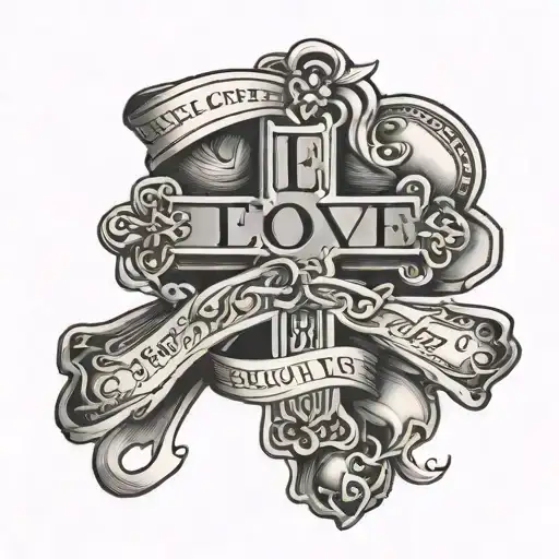 Cross Tattoo With Writing That Says We Love Money Becuase We Know What Empty Pockets Feel Like