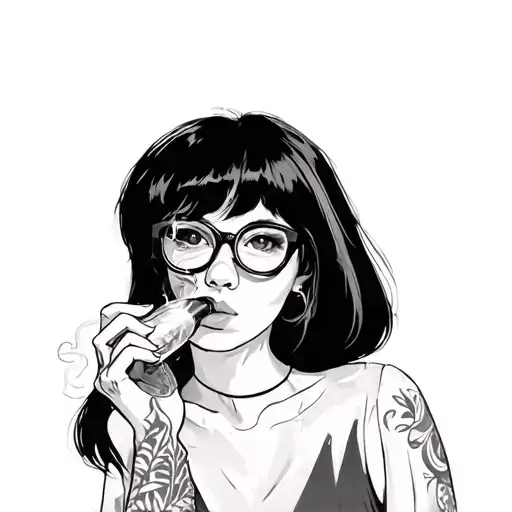 Smoking Gir Wearing Glasses