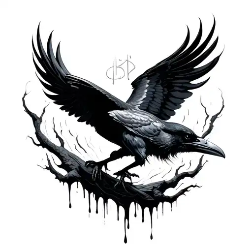 Raven Flying With Wings Extended And Runes Dripping From Wings