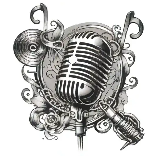 Vintage Microphone Surrounded By Musical Notes