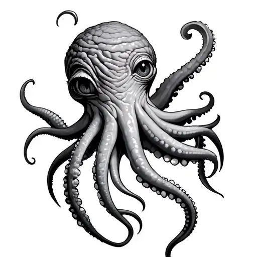 Wrinkled Pale Coral Colored Giant Squid With One Eye