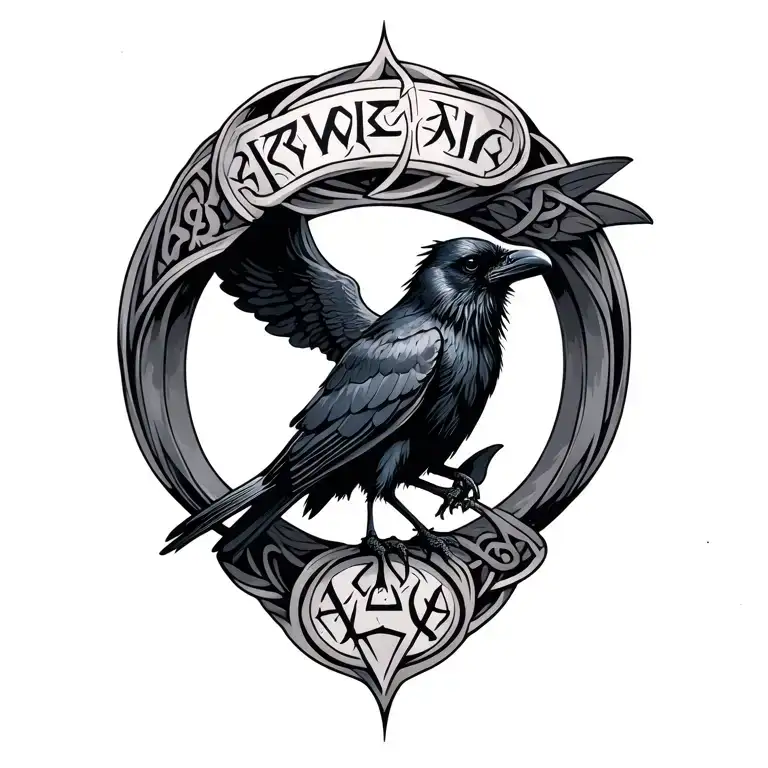 Runic Rings With Space For Names With A Raven Perched