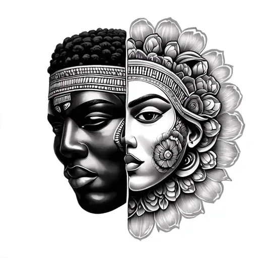 African Mask Half Man Half Woman Face