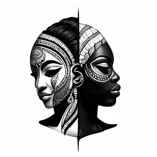 African Mask Half Man Half Woman Face Profile Holding