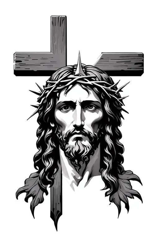 Jesus Face With Crown Of Thorns Inside A Cross Made
