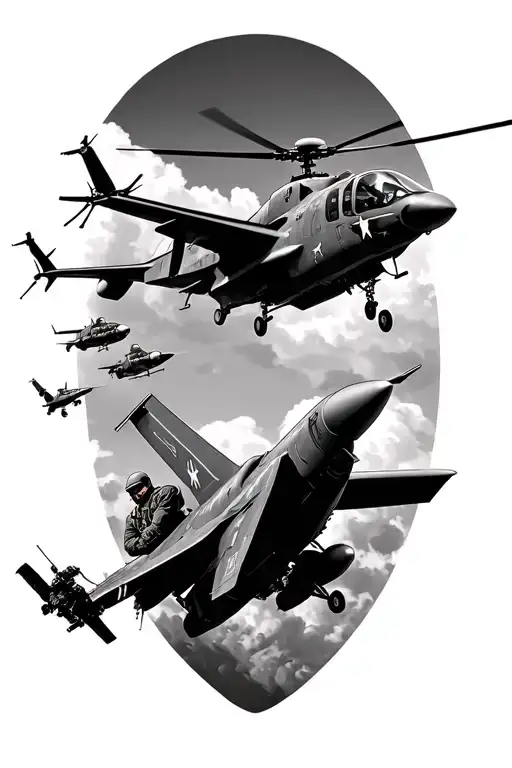 F-16 And Uh-60 With Fast Roping Troops In A Scene