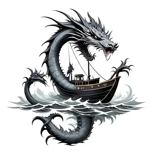 Boat And Sea Dragon Fighting