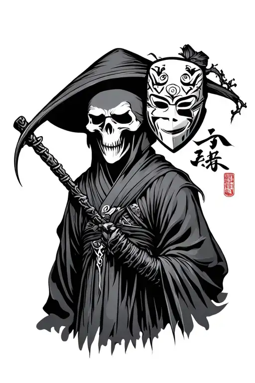 I Want A Japanese Style Full Body Grim Reaper Tattoo With A Japanese Mask