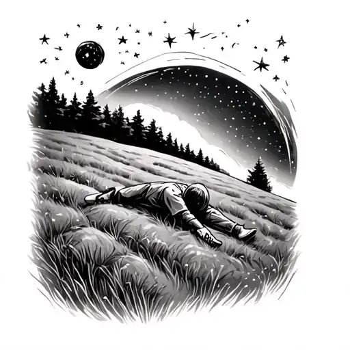 Kid Laying On Hill Looking At The Stars