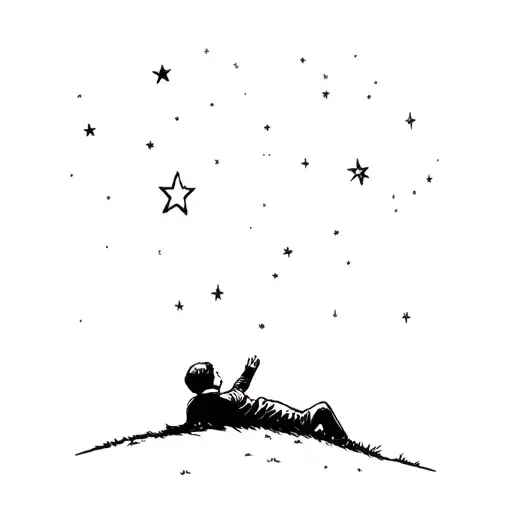 Kid Laying On Hill Looking At The Stars
