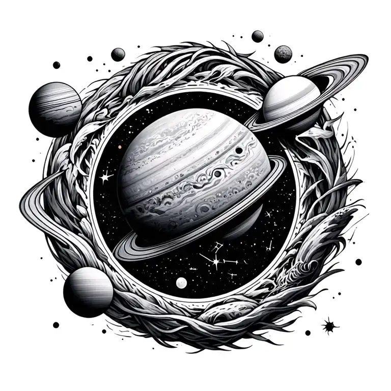 Planets And Constellation Surrounded