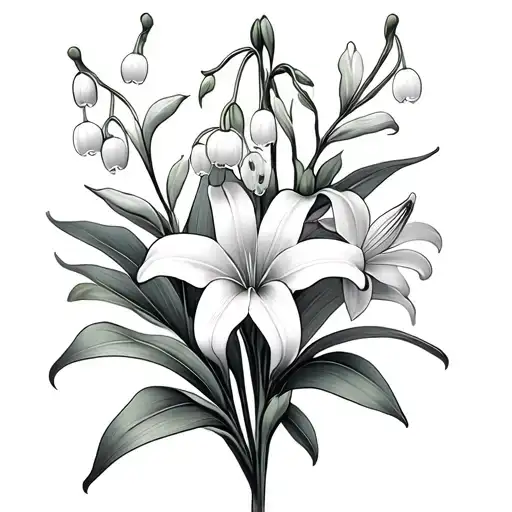 Lily Of The Valley And Larkspur And Iris