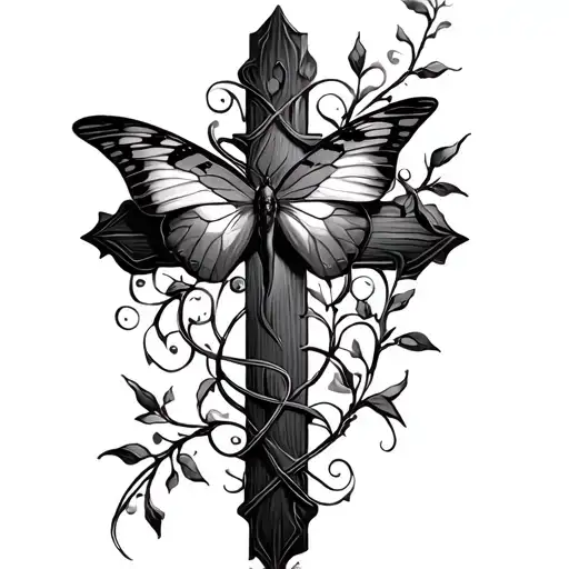 Cross With A Butterfly And Vine Wrapping Around It