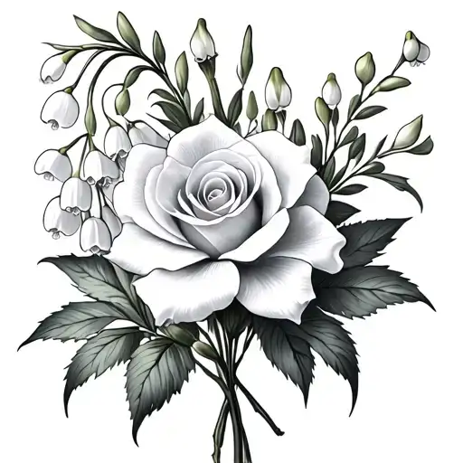 Lily Of The Valley And Larkspur And Iris And Carnation And Rose