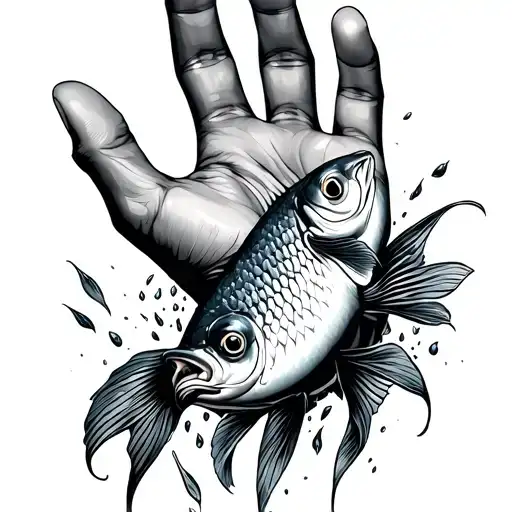 A Hand With Individual Fish Scales Falling Out Of The Palm Of The Hand