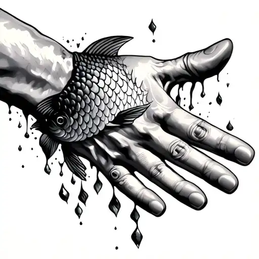 A Hand With Fish Scales Falling Out Of The Palm Of The Hand