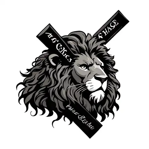 A Lion Holding A Cross Tattoo Design Inspired By Surname Chase
