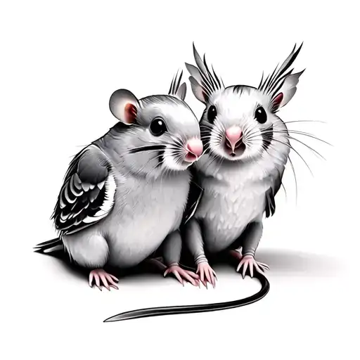 Rat And Cockatiel Sitting Together