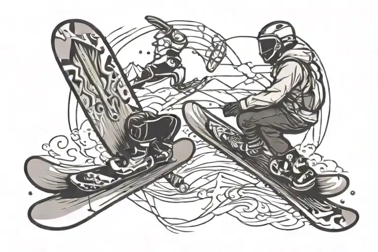 A Single Ski And A Snowboard Crossed