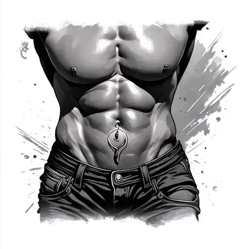 A Men's Belly Tattoo That Highlights A Navel Piercing