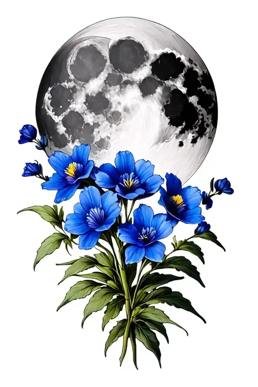 Blue Bonnets Texas And Moon
