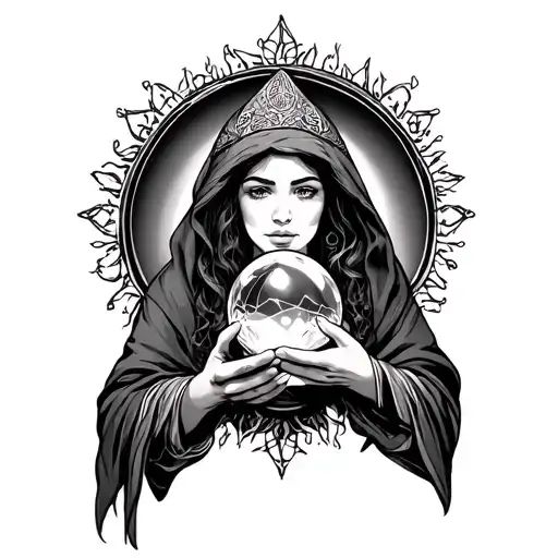 Fortune Teller Holding A Crystal Ball Merging