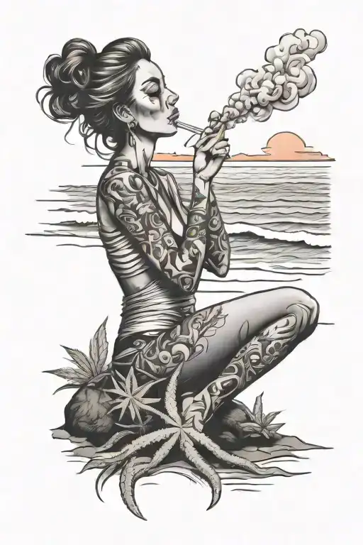Beach Sunset Woman Smoking Weed