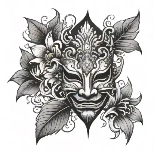 Hanya Mask With Lutos Flower And Splashing Water Background