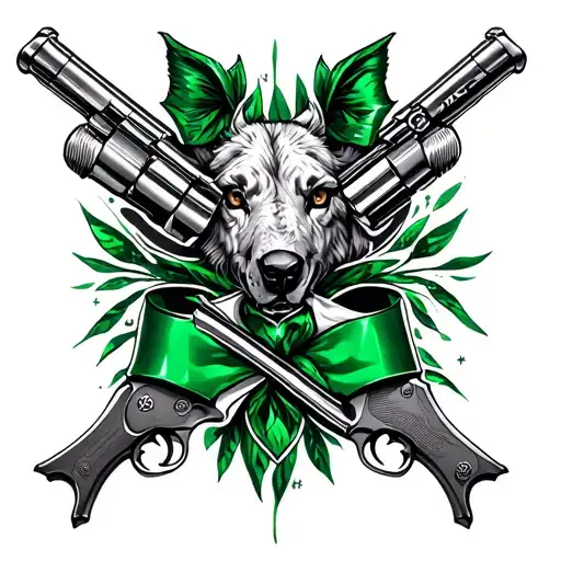 Emerald Green Ribbon Guns And Animals