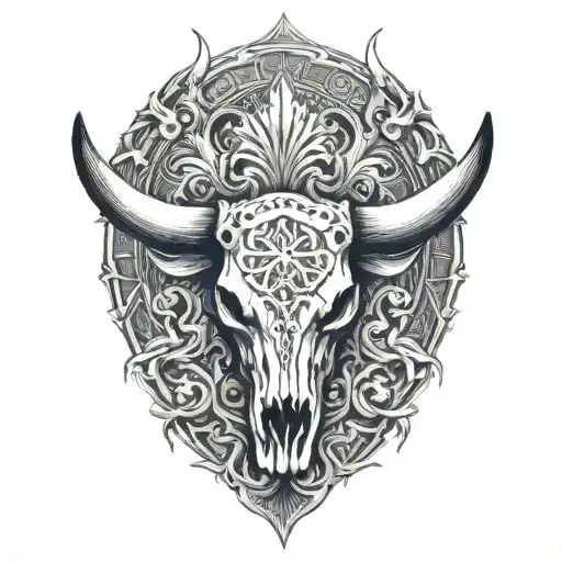 Longhorn Bull Skull Taurus Zodiac Sign