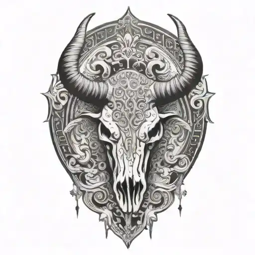 Longhorn Bull Skull Taurus Zodiac Sign