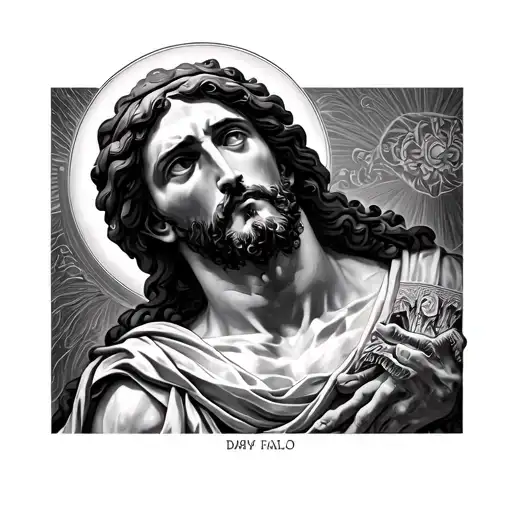 Saint Sebastian Tied And Shot Looking Up At Jesus And The Virgin Mary