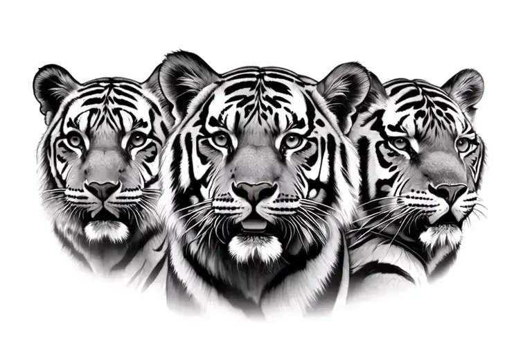 Tiger And 6 Cubs Face Only Way