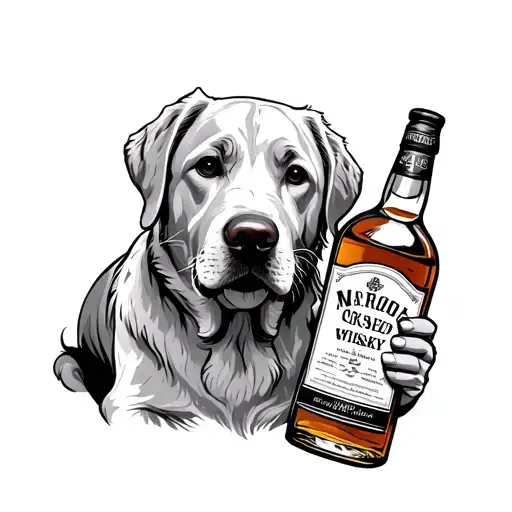Labrador Holding A Bottle Of Whiskey