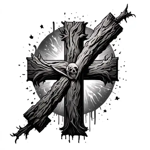 Rugged Cross With Resurrected On One Side And Reborn On The Other