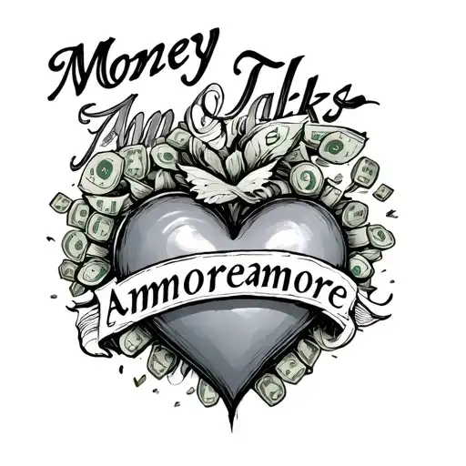 Money Talks Tattoo Sketch Inscription Amoreamore With A Heart