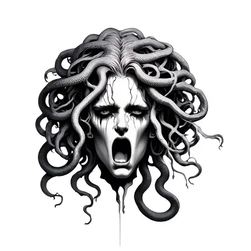 Crying Broken Medusa Head With Snake Hair