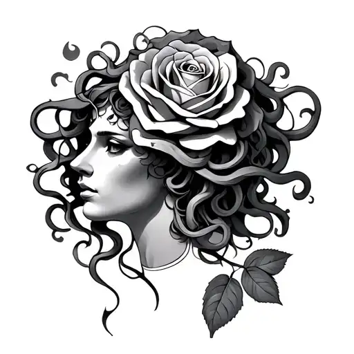 Medusa Head With No Face With A Rose
