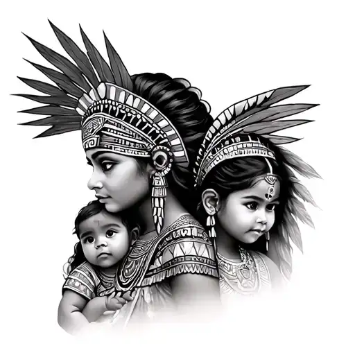 Aztec Princess With 2 Baby Girls
