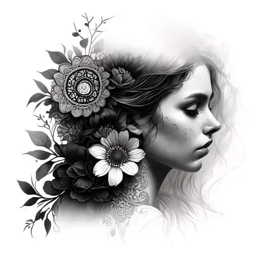 Woman With Flowers And Mandala