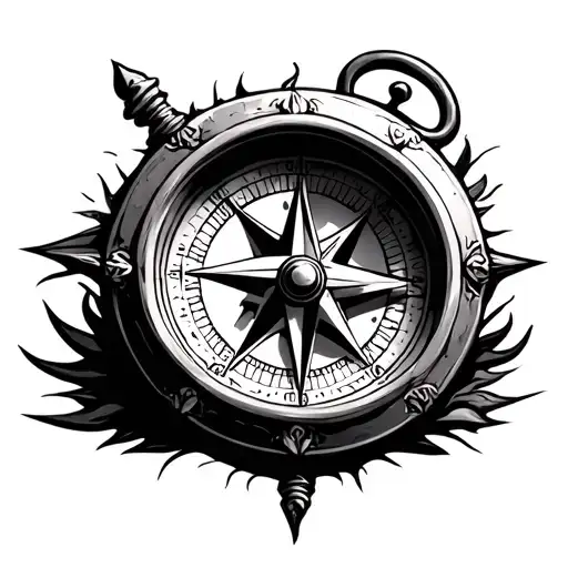 Antique Compass Edgy Tattoo Design