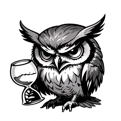 Angry Owl Holding Hour Glass