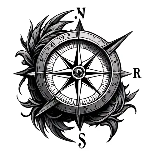 Antique Compass Edgy Tattoo Design