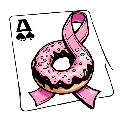 Breast Cancer Ribbon With Old Maid Card And Donut