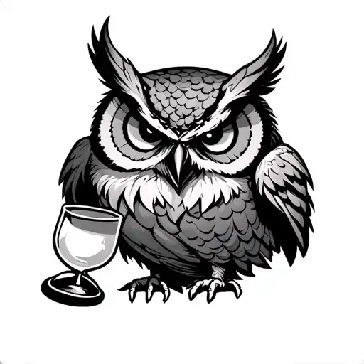 Angry Owl Holding Hour Glass With His Claw