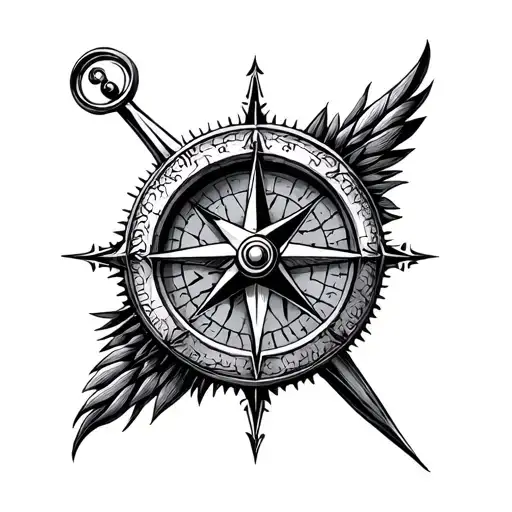 Antique Compass Edgy Etch Tattoo Design