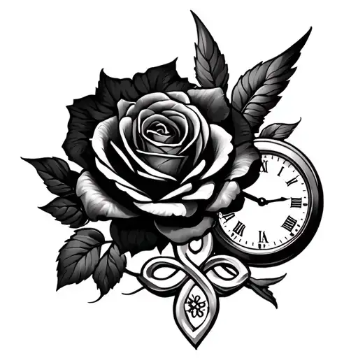 Rose With A Clock And A Forget Me Knot By Some Wings